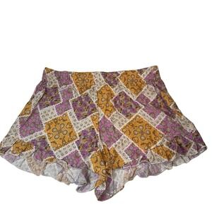 Disney Floral Patchwork Print Ruffle Hem Shorts Elastic Waist Comfy Casual